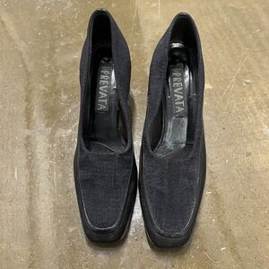 Prevata Black Fabric Square Toe Block Heel Pumps Made in Italy Women's Size 6